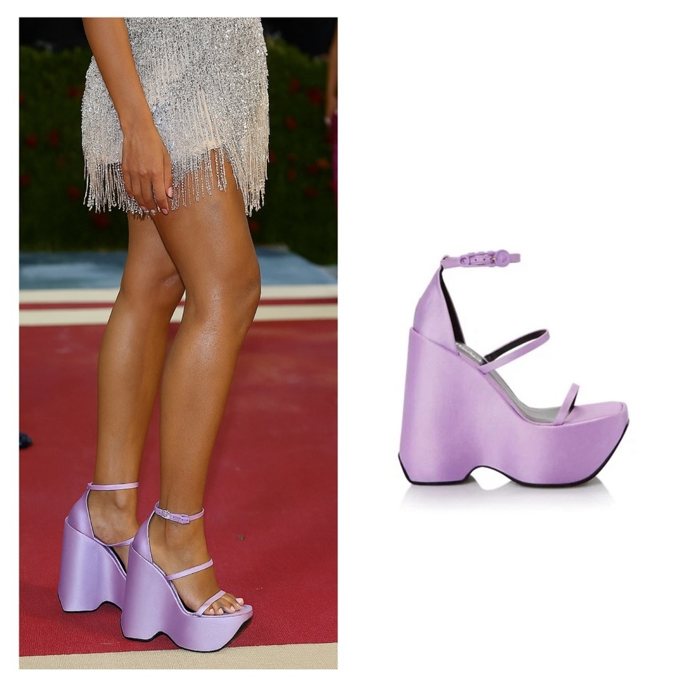 Versace Purple Satin Platform Sandals Safety Pin 10 Cocktail Y2K New 🟡 - Picture 2 of 16